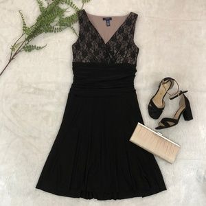 Chaps Black Cocktail Dress w/ Lace Overlay